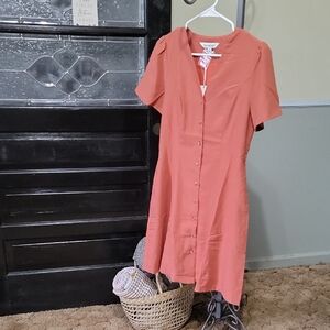 NWT DAVI & DANI Coral Button-Front Fully Lined Dress With Pockets Woman Size S